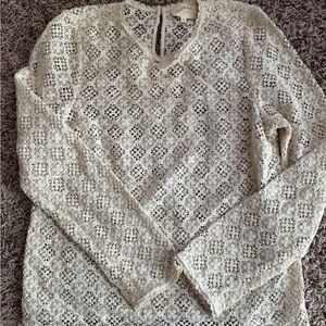 Sezane Cream Lace Long Sleeve Blouse